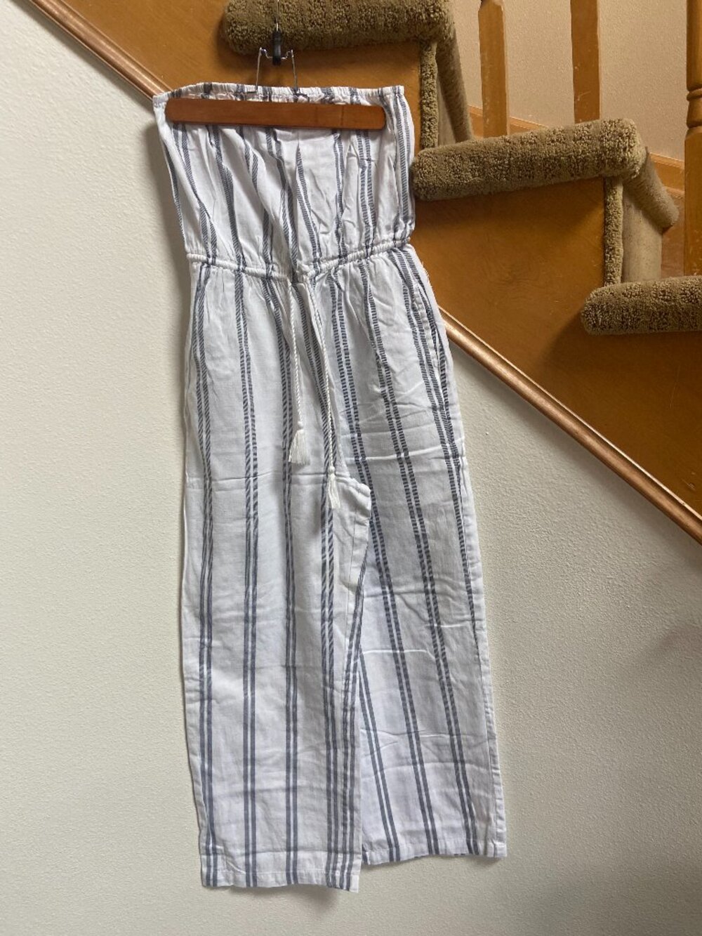 GOA beachwear Japna strapless cropped jumpsuit black/white sz M cotton/linen